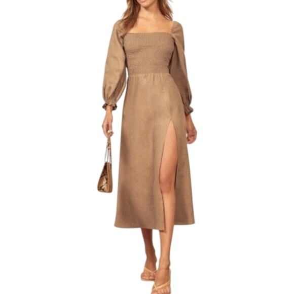 Reformation Gitane Smocked Linen Midi Dress Measures S/M - Picture 1 of 9